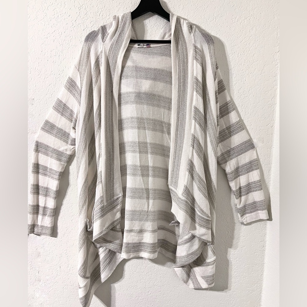 Kut from the Kloth Ivory And Gray Striped Metallic Hooded Cardigan Size L